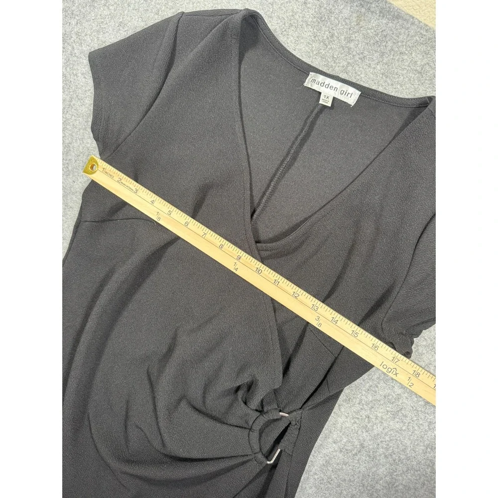 Madden Girl Women Faux Wrap Sheath Dress 1X Black Side Ring Detail V-Neck